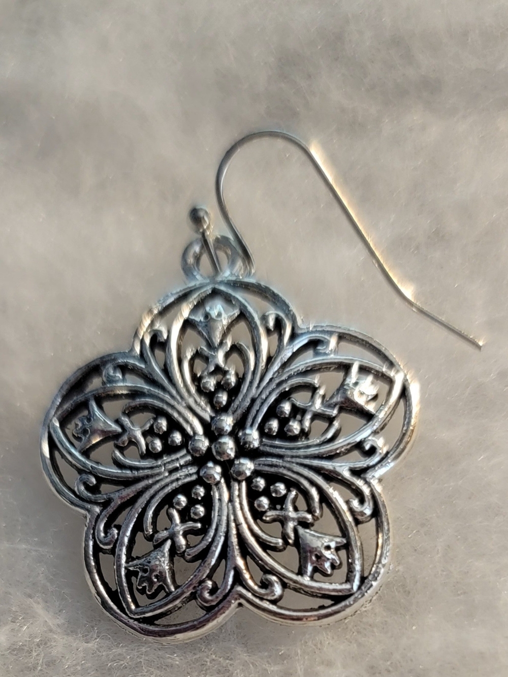 Silver Floral Filigree Drop Earrings - Silver